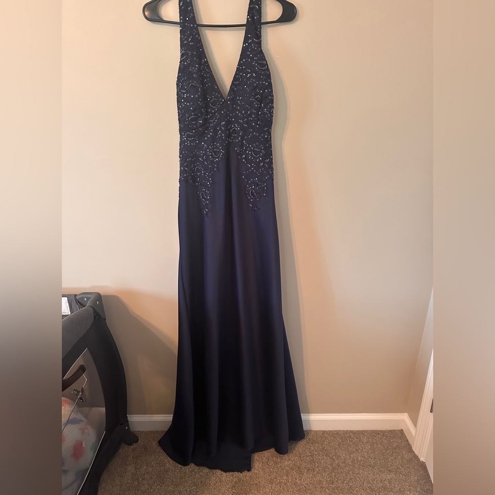 Xscape Deep Blue Backless Dress